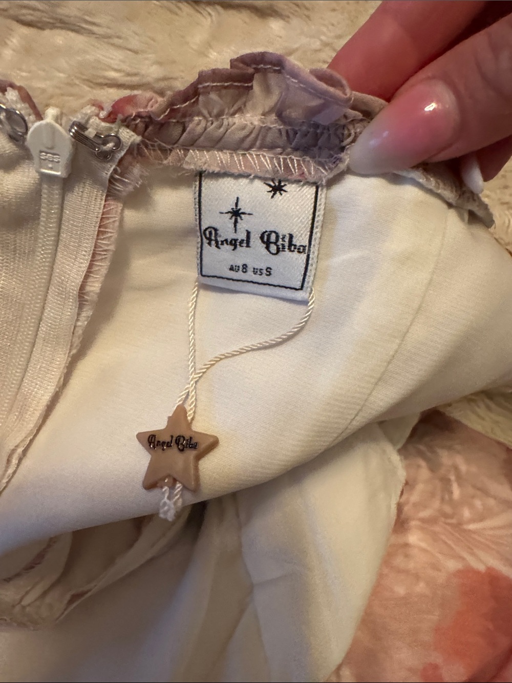 Angel Biba Pink Brown Floral Puff-Sleeve Cutout Mini Dress - Picture 11 of 11